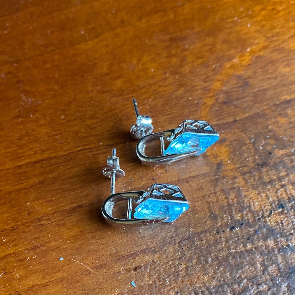 Silver Earrings with Blue Gemstone